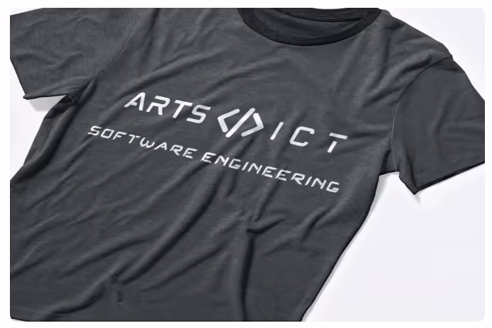 Arts ICT logo geprint op een grijs t-shirt